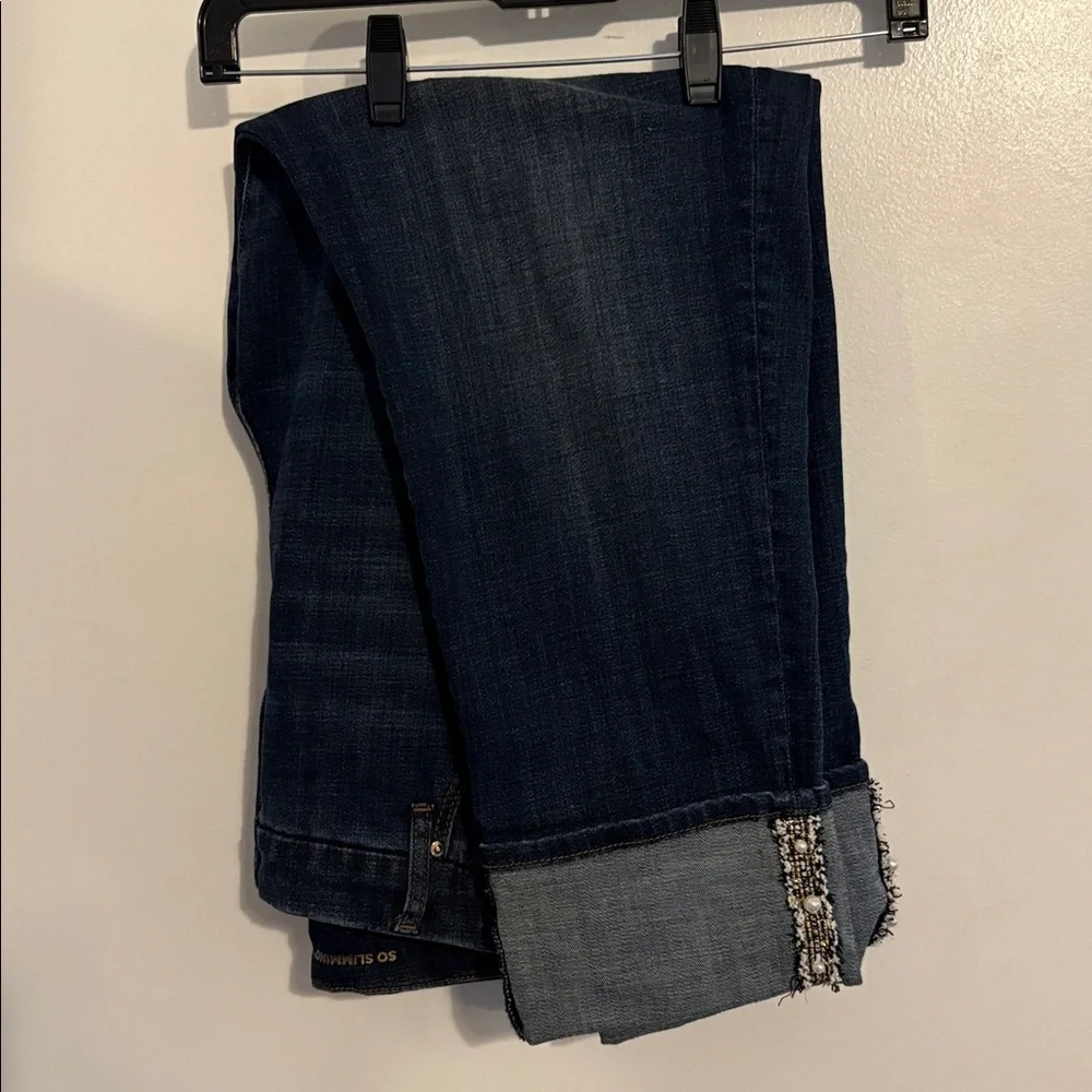 Chico’s So Slimming Girlfriend Slim Ankle Jeans with Pearl Cuff Accent 16P - Picture 5 of 11